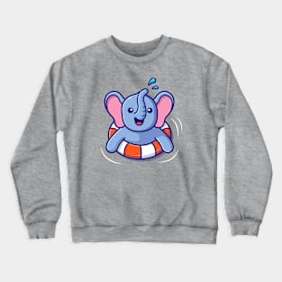 Cute Elephant Floating With Swimming Tires Crewneck Sweatshirt